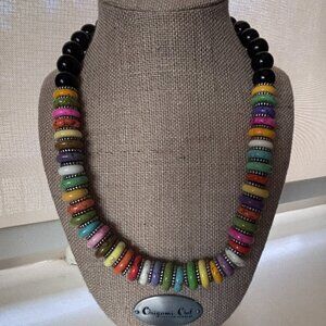 Multicolor Stone Beaded Necklace | Black Beads | Toggle Clasp | Statement Piece